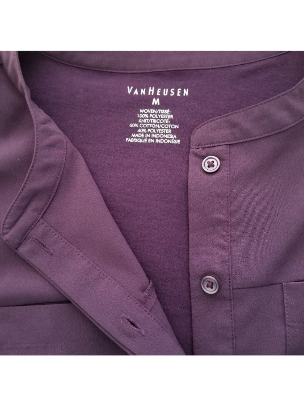 Van Heusen Women's Purple Button-Front Pockets‎ Tunic Shirt Blouse Size Medium - Picture 7 of 10